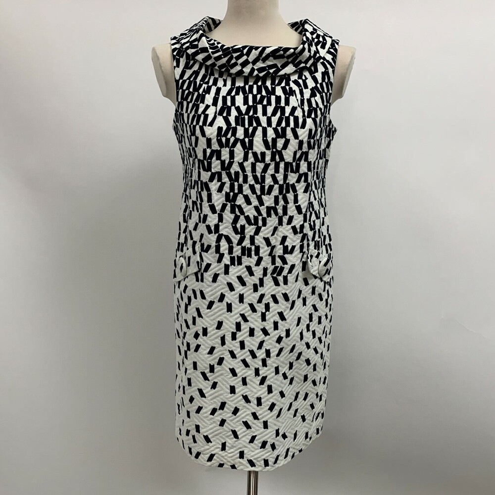 Just Taylor Women's Dress Size 2 White Blue Sleeveless Cowl Neck‎